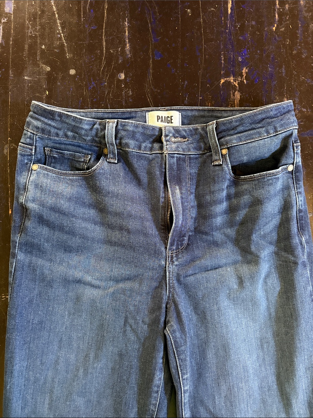 PAIGE Dark Blue Straight-Leg Jeans